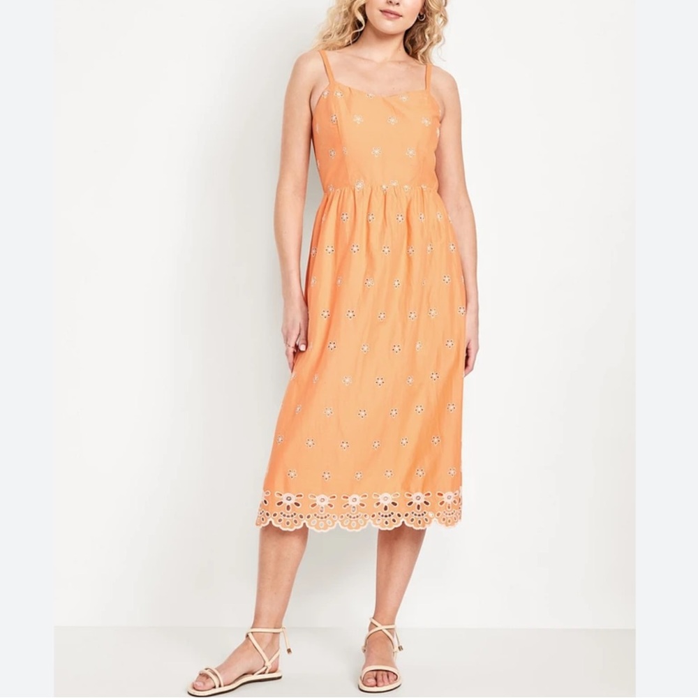 < Old Navy Orange Fit & Flare Eyelet Dress > - Picture 1 of 5
